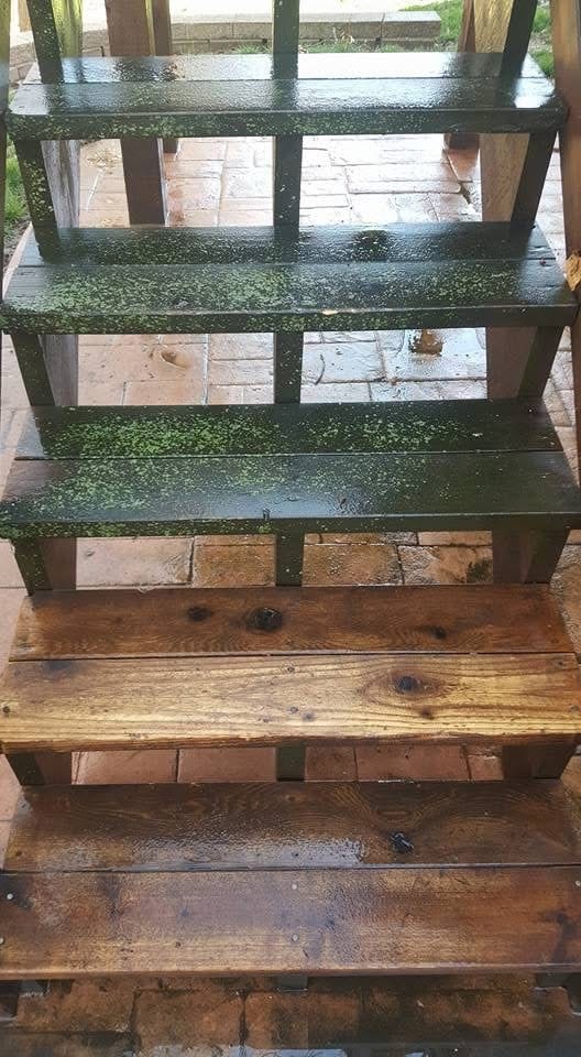Stairs before pressure washing